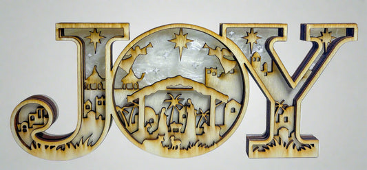 Handcrafted Nativity "JOY" Sign