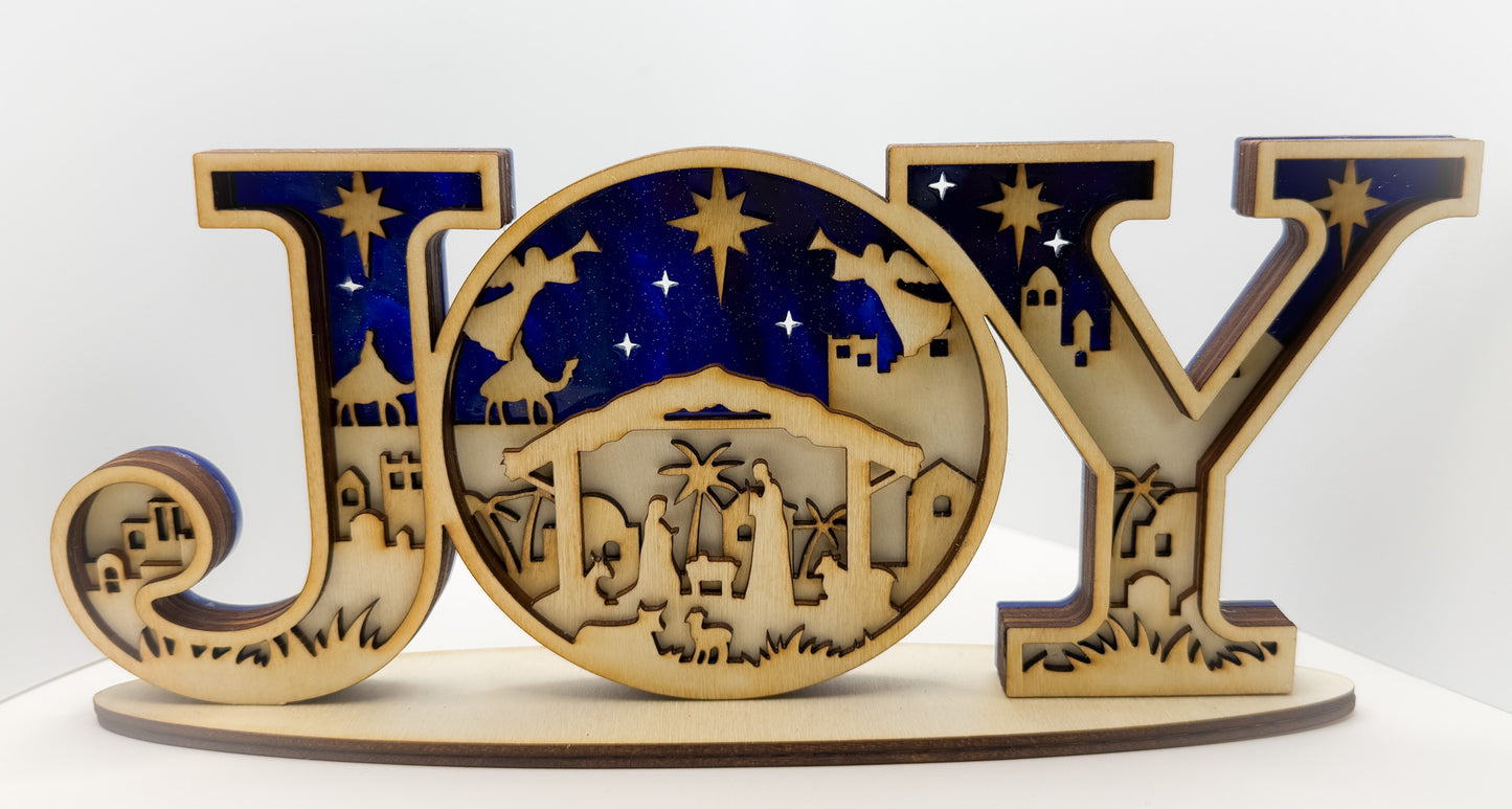 Handcrafted Nativity "JOY" Sign