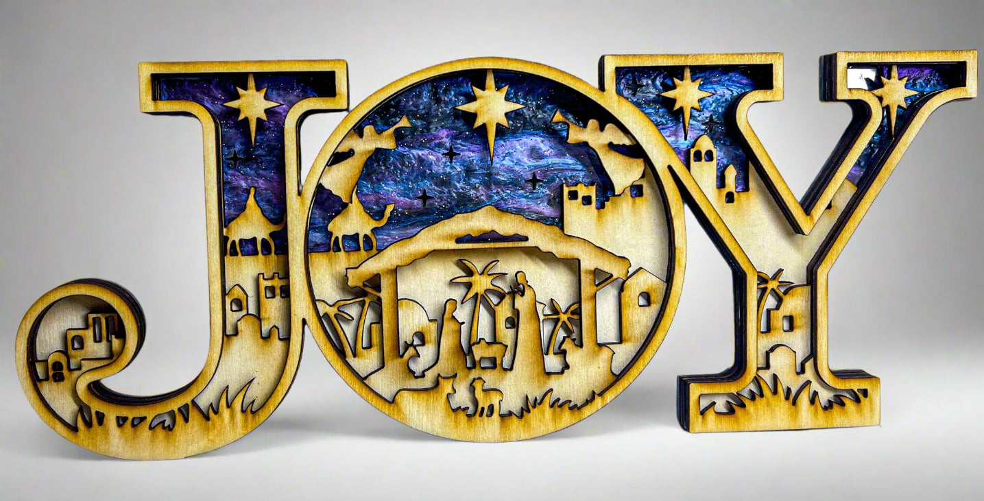 Handcrafted Nativity "JOY" Sign
