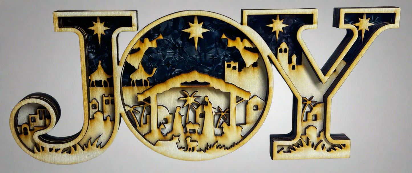 Handcrafted Nativity "JOY" Sign