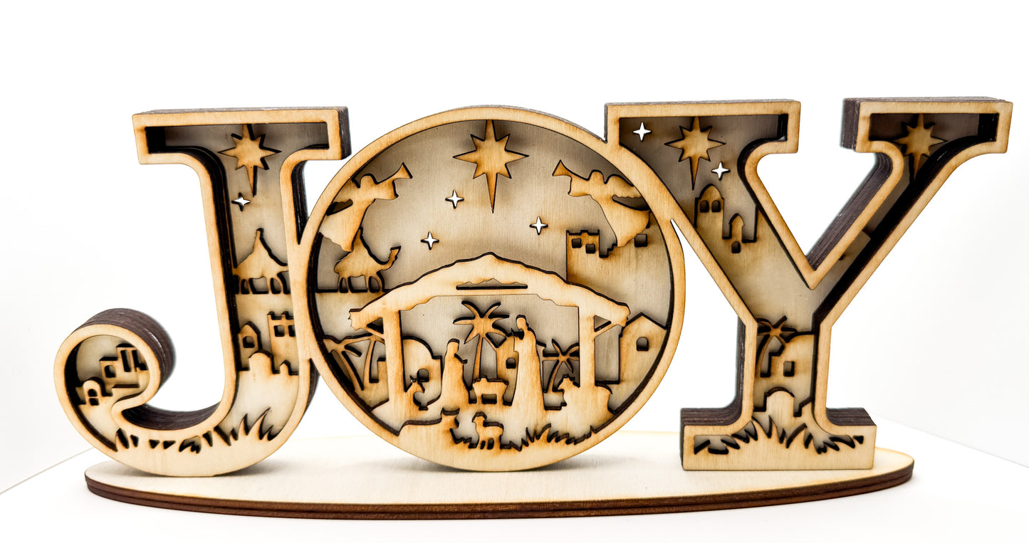 Handcrafted Nativity "JOY" Sign