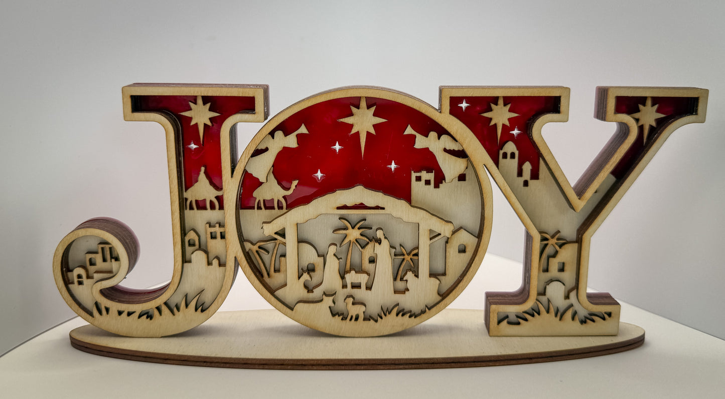 Handcrafted Nativity "JOY" Sign