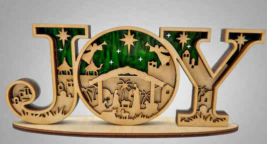 Handcrafted Nativity "JOY" Sign